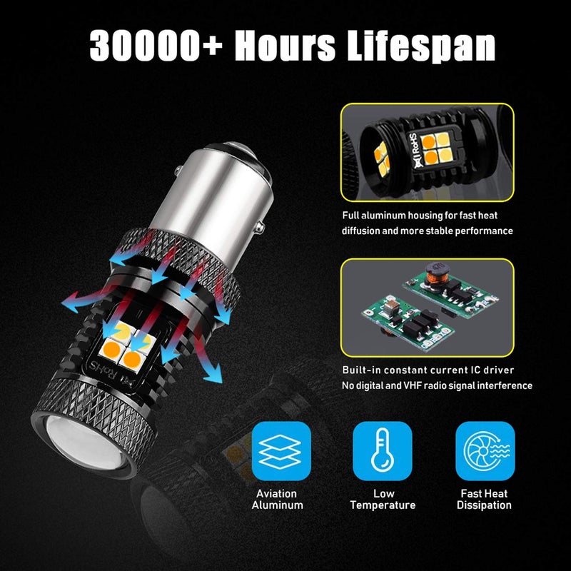 BRISHINE 1157 Switchback LED Bulbs Extremely Bright 3030 Chipsets Xenon White/Amber Yellow 2057 2357 7528 BAY15D LED Light Bulbs with Projector for Turn Signal Lights(Pack of 2) - Image 5